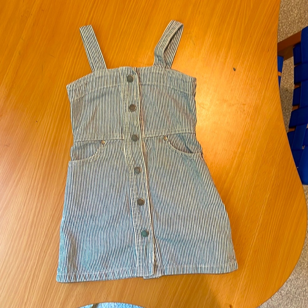 Stella McCartney kids denim blue and white striped dress, used.
